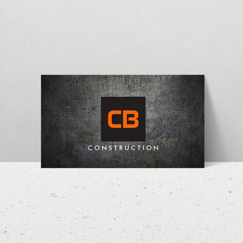 BlackOrange Monogram Grunge Metal Construction Business Card