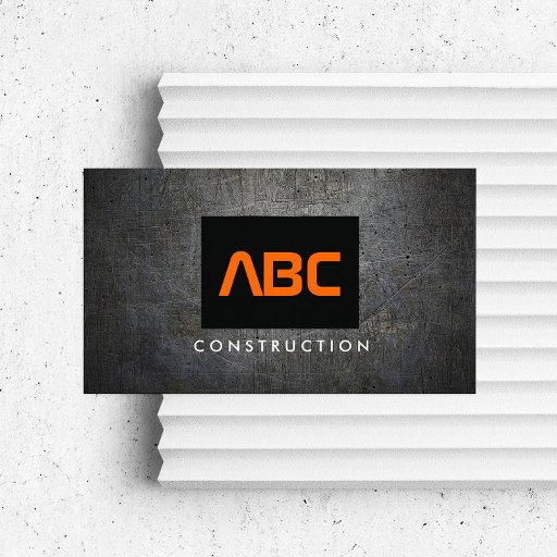 Customizable Black/Orange Monogram Grunge Metal Construction II Business Card
