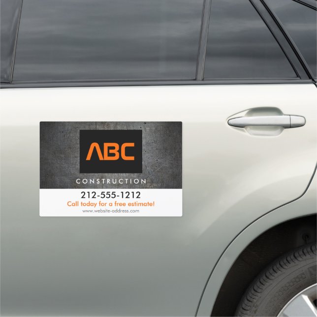 Black/Orange Monogram Grunge Metal Construction II Car Magnet (In Situ)