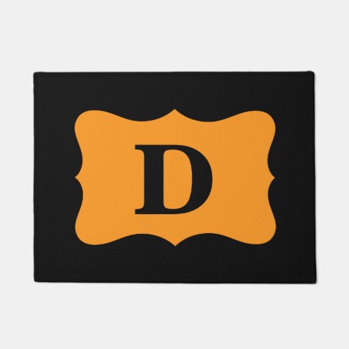 Black Orange Monogram Initial Decorative Doormat