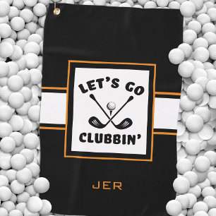 Black Orange Monogram Let’s Go Clubbin’  Golf Towel