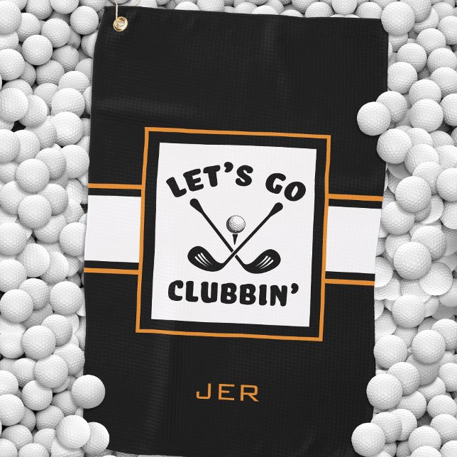 Black Orange Monogram Let’s Go Clubbin’  Golf Towel (Creator Uploaded)