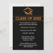 Black Orange Mortarboard Simple Graduation Party Invitation (Front)