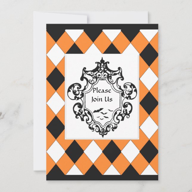 Black & Orange Ornament Invitation (Front)