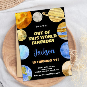 Black Orange Outer Space Birthday Invitations