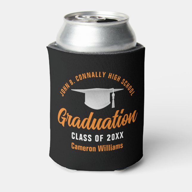 Black Orange Personalized Graduation Party Can Cooler (Can Back)