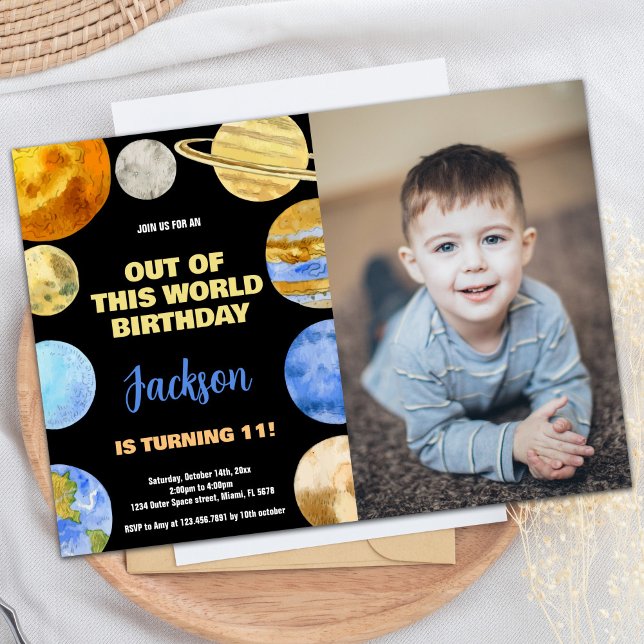 Black Orange Photo Outer Space Birthday Invitation (Black Orange Photo Outer Space Birthday Invitation)
