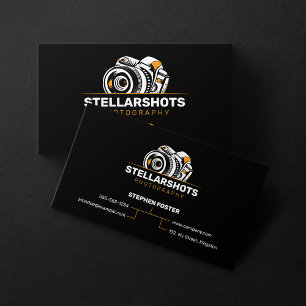 Black & Orange Photography Camera Photographer Business Card