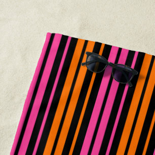 Black Orange Pink Vertical Stripes Design Beach Towel