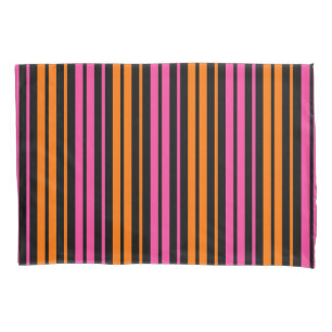 Black Orange Pink Vertical Stripes Design Pillow Case