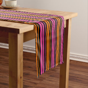 Black Orange Pink Vertical Stripes Design Short Table Runner