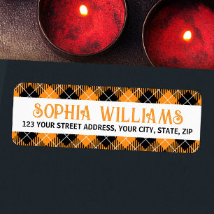 Black orange plaid Halloween return address Label