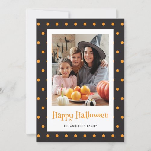 Black Orange Polka Dots Photo Happy Halloween Card