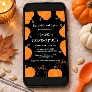 Black Orange Pumpkin Carving Party Invitation