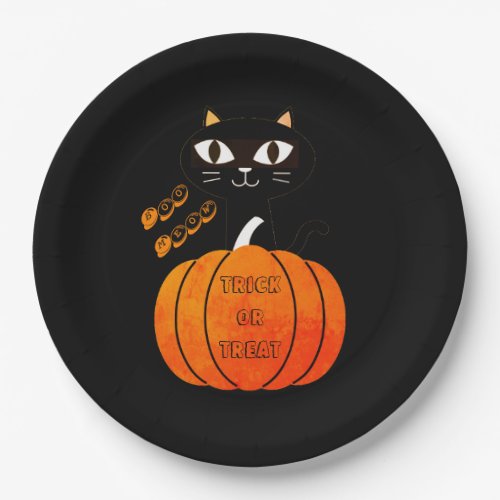 Black Orange Pumpkin Cat Spooky Cute Boo Halloween Paper Plates