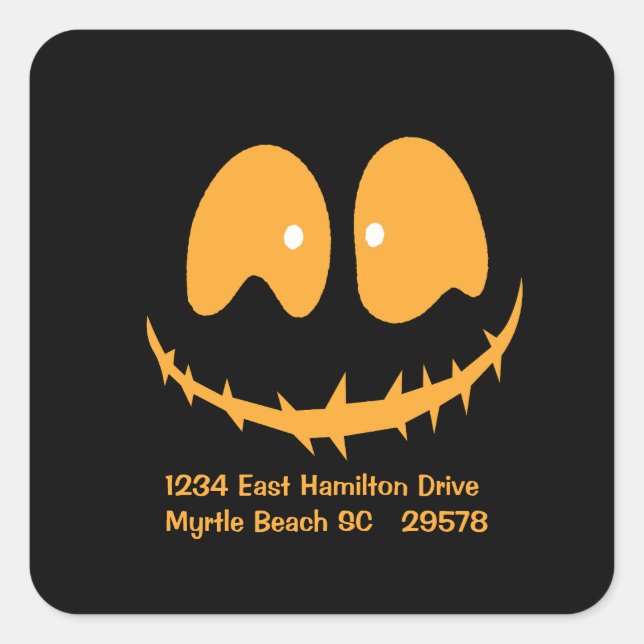 Black Orange Pumpkin Face Address Sticker (Front)
