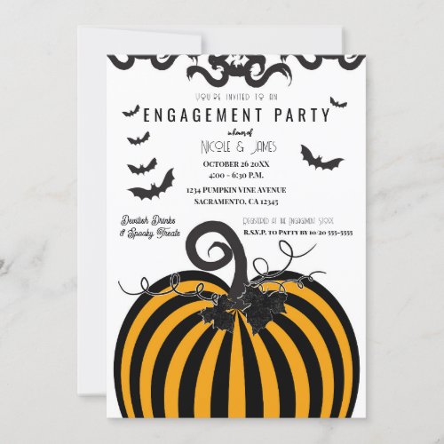 Black  Orange Pumpkin Halloween Engagement Party Invitation