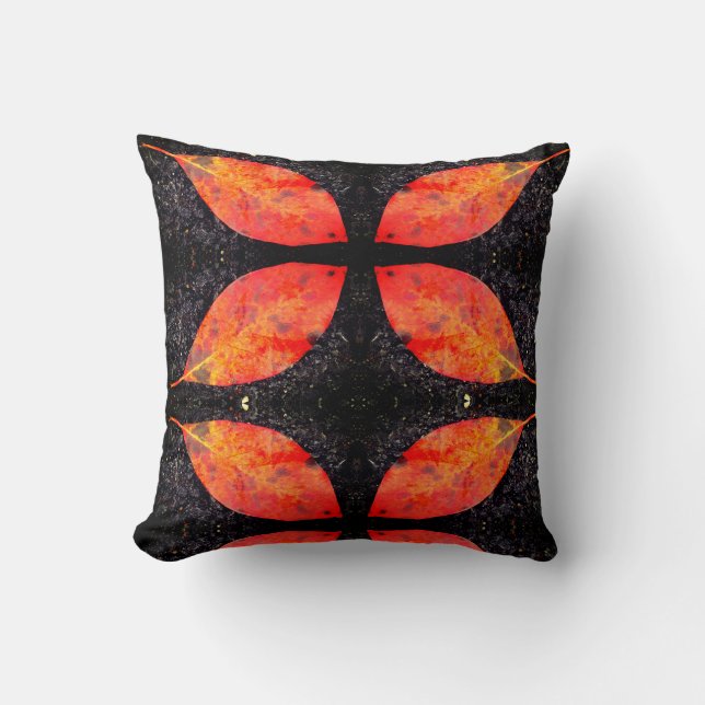 Black orange red fall leaves solid back throw pillow (Front)