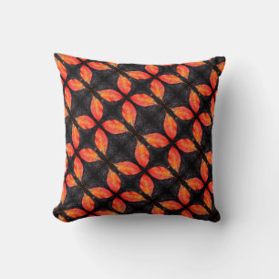 Black orange red fall leaves solid back throw pillow