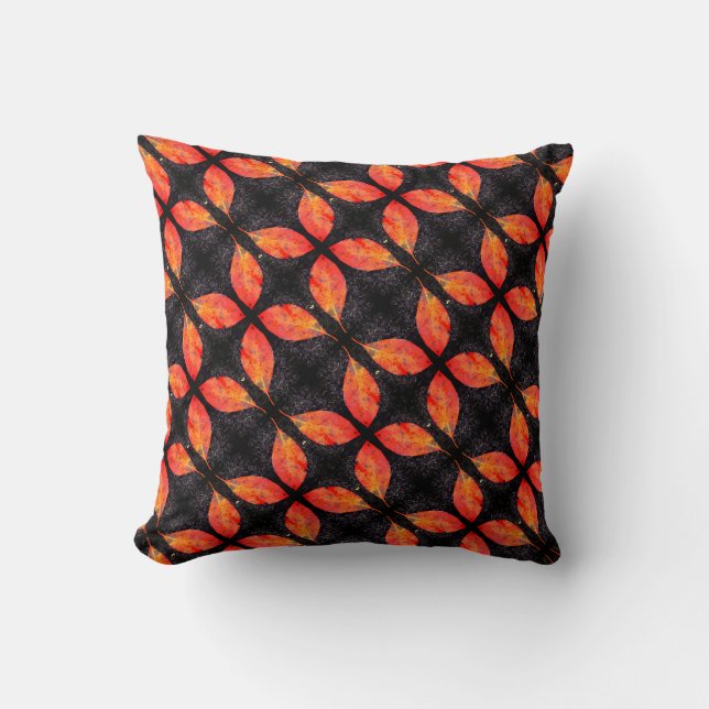 Black orange red fall leaves solid back throw pillow (Front)