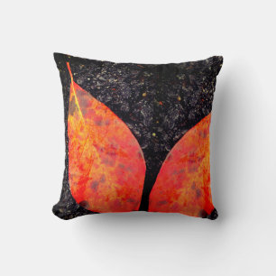 Black orange red fall leaves solid back throw pillow