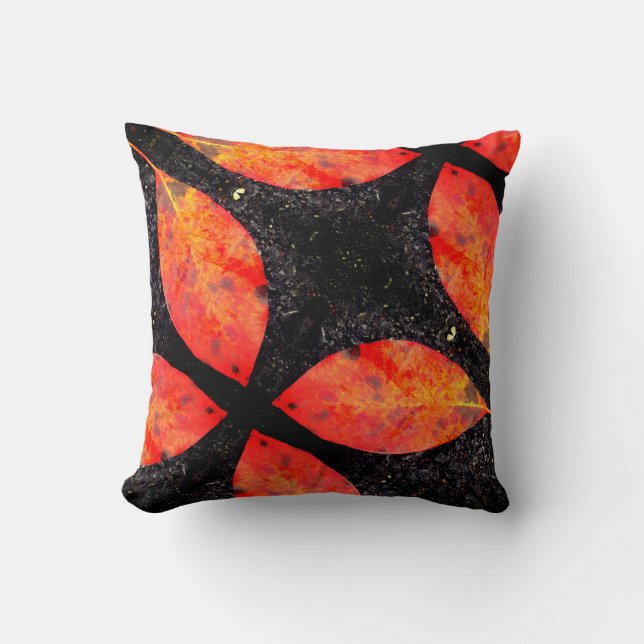 Black orange red fall leaves solid back throw pillow (Front)
