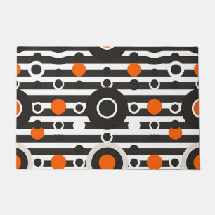 Black Orange Retro Circle Stripe Doormat