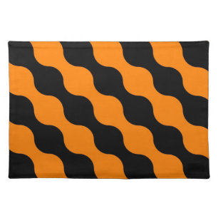 Black, Orange Retro Circles Art Pattern Cloth Placemat