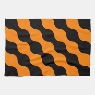 Black, Orange Retro Circles Art Pattern Kitchen Towel