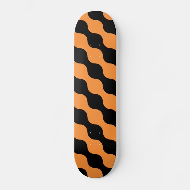 Black, Orange Retro Circles Art Pattern Skateboard Deck (Front)