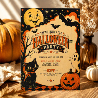 Black Orange Retro Elegant Halloween Party Invitation