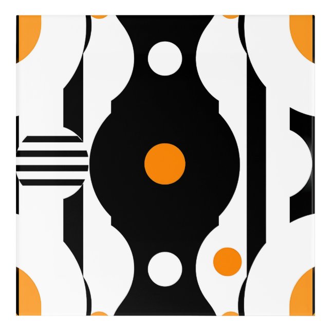Black Orange Retro Mod Geometric Acrylic Print (Front)