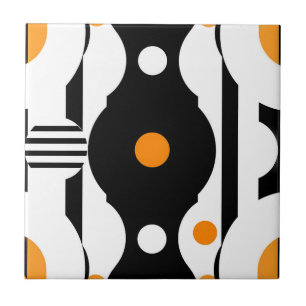 Black Orange Retro Mod Geometric Ceramic Tile
