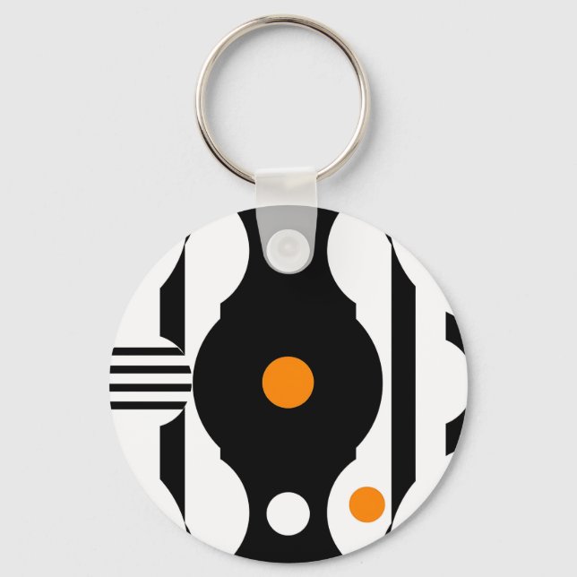 Black Orange Retro Mod Geometric Keychain (Front)