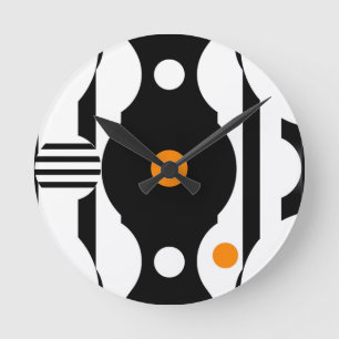 Black Orange Retro Mod Geometric Round Clock