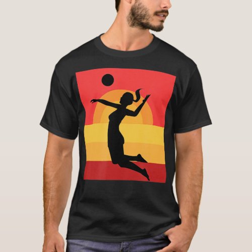 Black Orange Retro Volleyball Sport Design  T_Shirt