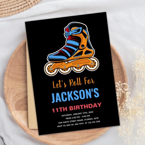 Black Orange Roller Skating Birthday Invitations