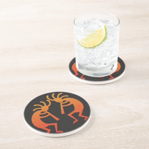 Black Orange Rustic Southwestern Design Kokopelli Sandstone Coaster