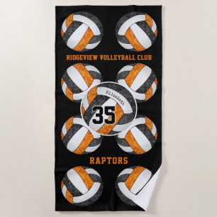black orange school club colors girly volleyballs beach towel