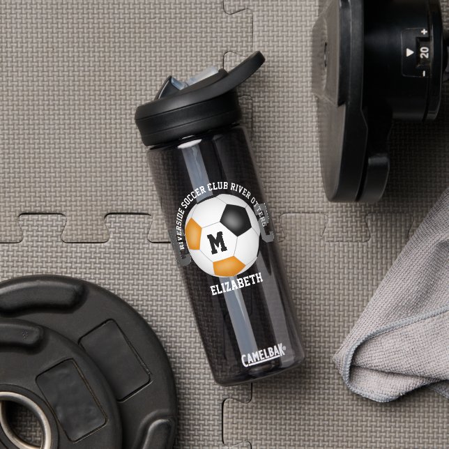 Black orange school club team colors custom soccer water bottle (Gym)