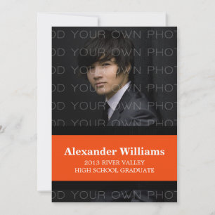 Black/Orange School Color Stripes Grad Invite