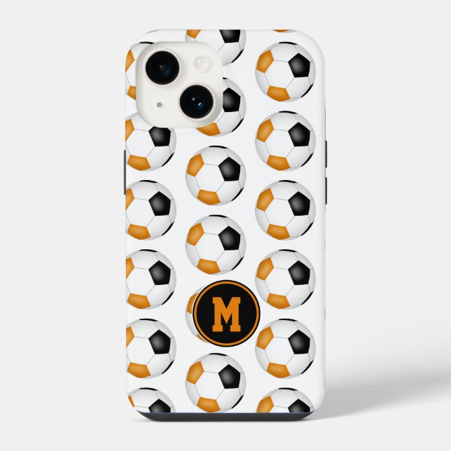 black orange soccer balls pattern monogrammed iphone case (Back)