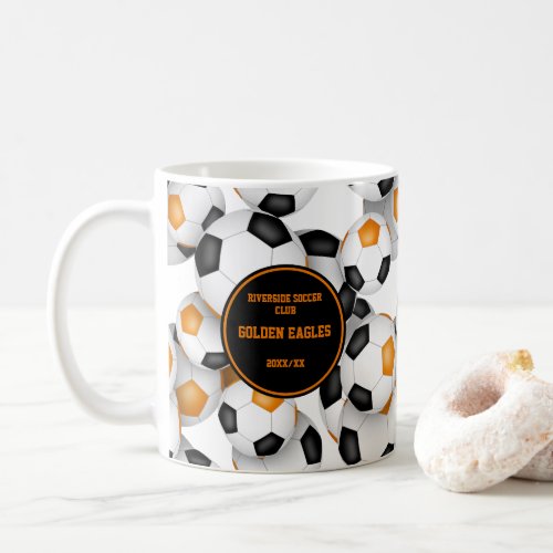 black orange soccer balls team colors coach gifts coffee mug