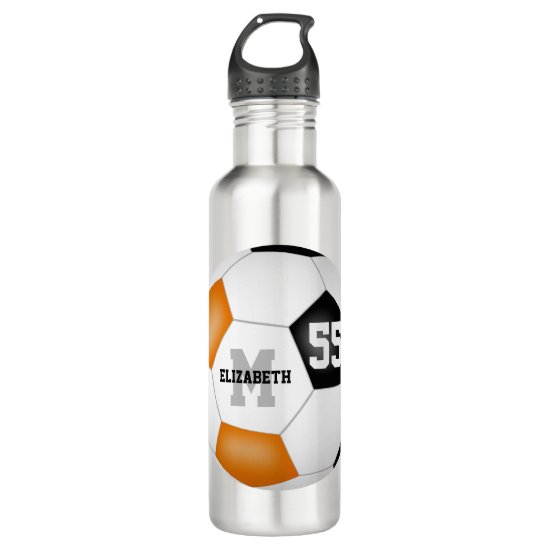 black orange soccer girl boy school team colors stainless steel water bottle