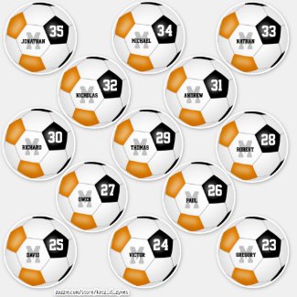 black orange soccer team colors 13 players sticker