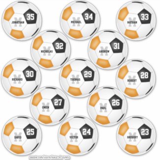 black orange soccer team colors 13 players sticker
