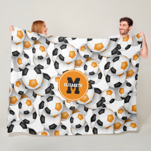 black orange soccer team colors kids sports room fleece blanket