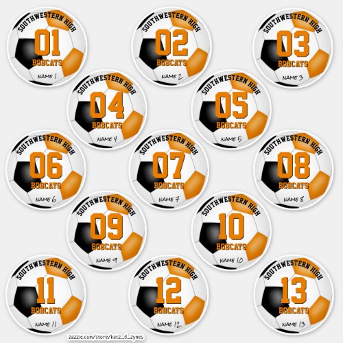 black orange soccer team party favors set of 13  sticker