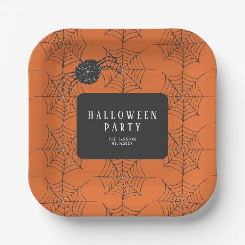Black Orange Spider Web Halloween Party Unique Paper Plates