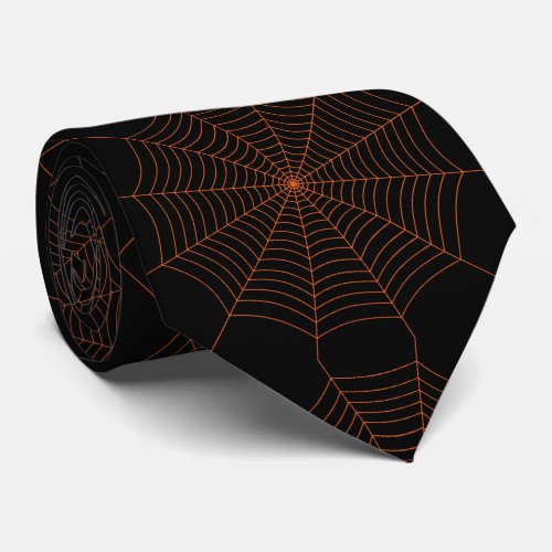 Black orange spider web Halloween pattern Neck Tie